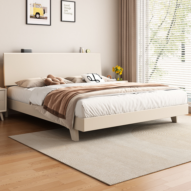 Nordic white minimalist cream style frame solid wood bed, 1.5 meters, 1.8 meters, master bedroom double bed