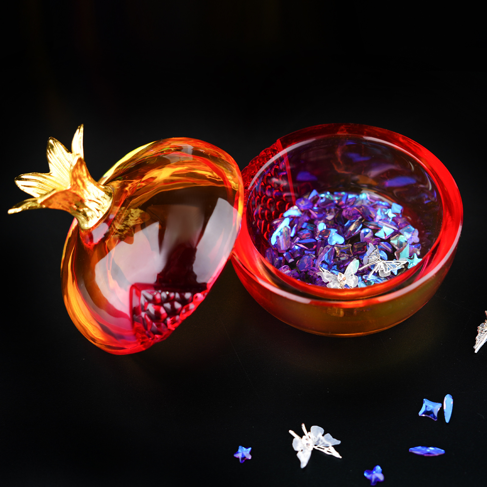 Taza de cristal de manicura gradiente de alta calidad calabaza granada caja de joyería joyería de cristal almacenamiento al por mayor