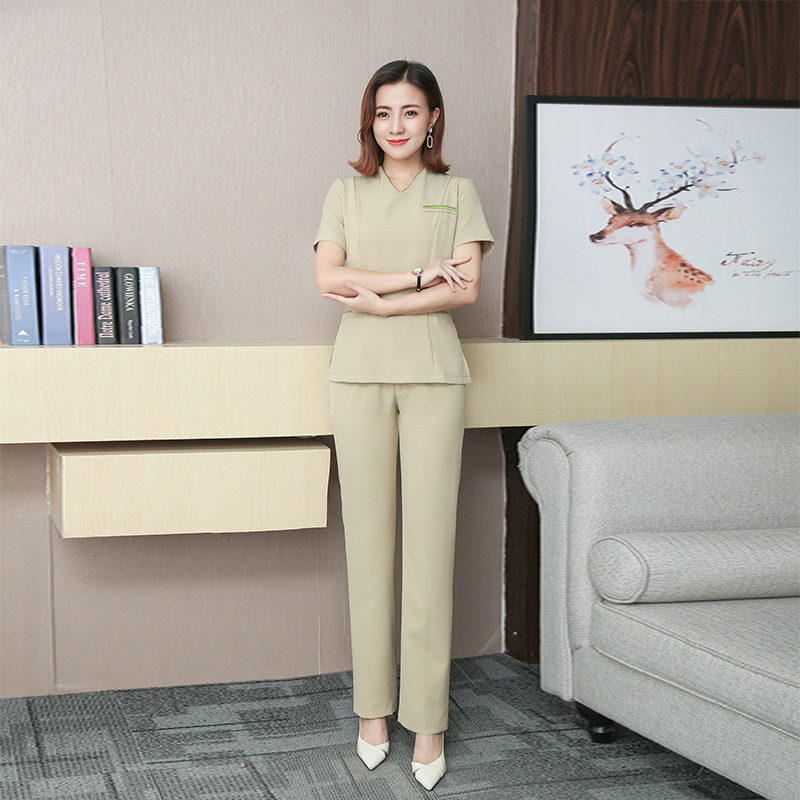 New Korean-style elegant beauty salon uniform for women, perfect for beauticians, foot bath therapists, and spa massage technicians. (Summer)