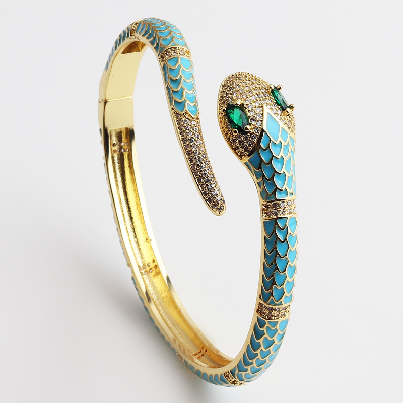 Retro Snake Copper Bangle Inlay Zircon Copper Bracelets