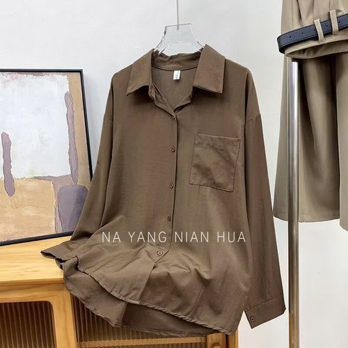 High-end drape loose slim long-sleeved shirt for women in spring and autumn design niche casual and unique outer layered top