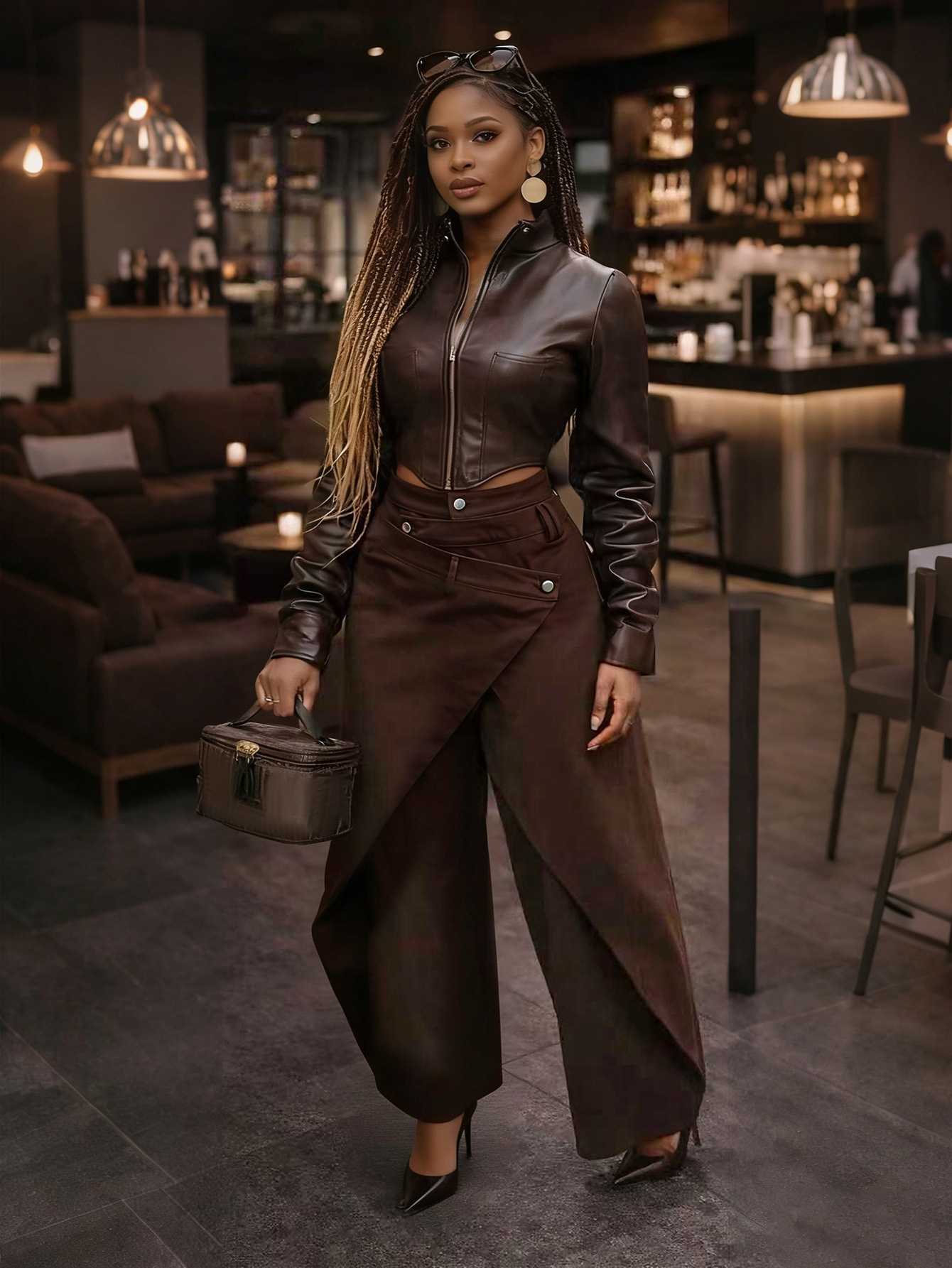 Women's Clothing Retro High-Waisted Wide Leg Pants Irregular Crossover Metal Buckle Slimming Flowing Trousers For Women Hot Girl Style_mkmklike.com
