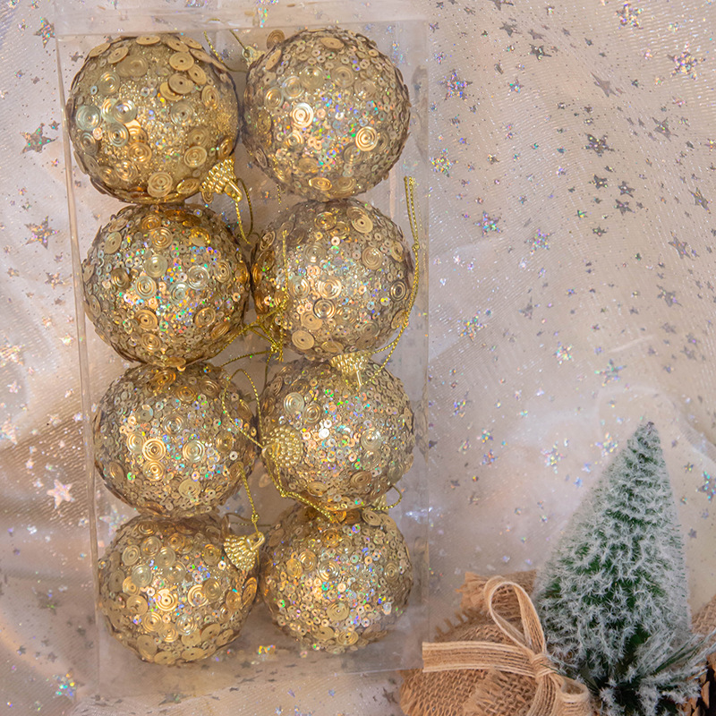 En stock decoraciones de Navidad 6cm de oro de espuma de copo de nieve de Navidad Bola 8 piezas en caja de árbol de Navidad bola colgante al por mayor