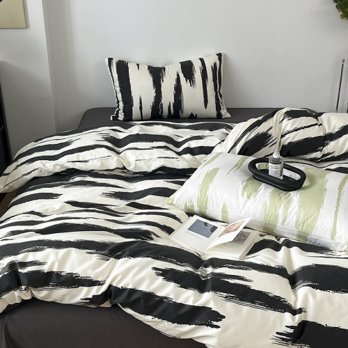 Nordic simple cotton four-piece set 2024 spring striped quilt cover Nantong 40-count cotton bed sheet quilt cover three-piece set