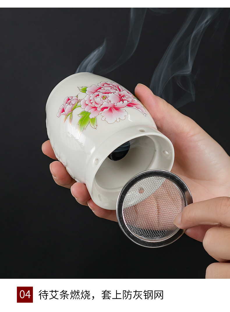 Ceramic Moxa Jar Portable Moxibustion Cup with Gua Sha Massage Function Double Layer Heat Storage specifications