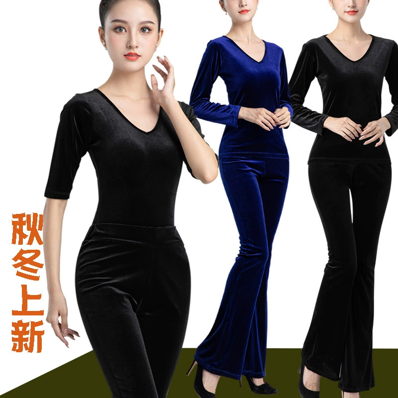 Осенне-зимний костюм для тренировки тела с золотым бархатом, Женская облегающая одежда для этикета, новая классическая Одежда для танцев и йоги