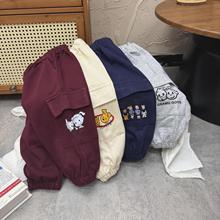 儿童卫裤秋冬新品男女童休闲卡通加绒休闲裤子宝宝长裤加厚运动裤