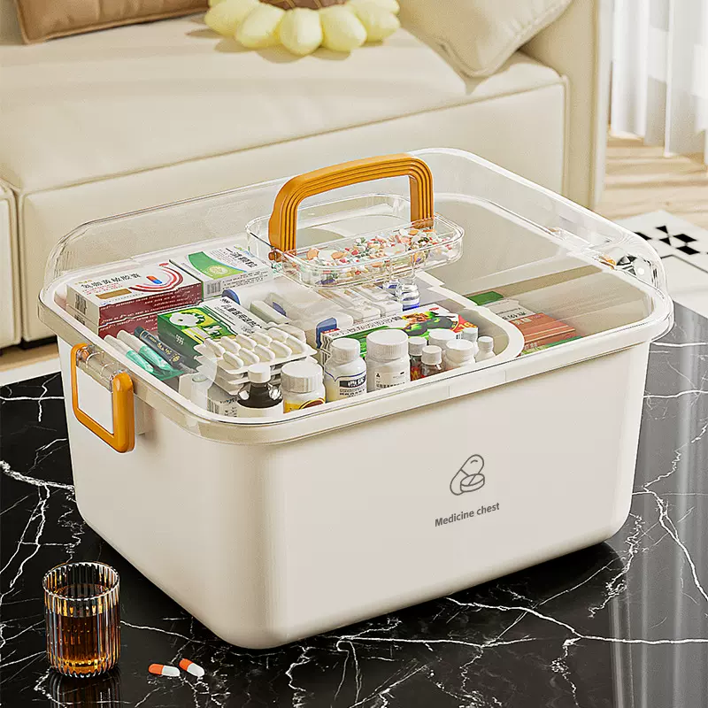 大容量家用药箱便携户外手提医药箱多层药品储物盒透明塑料收纳盒