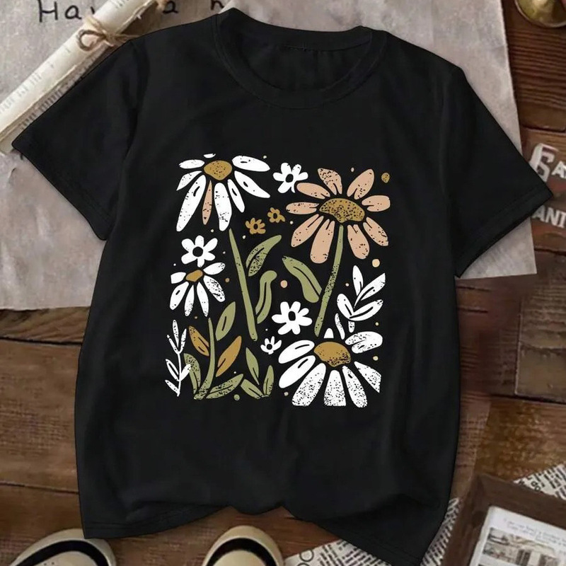 Cross-Border Hot-Selling Summer Sunflower Print T-Shirt Casual Loose Round Neck Short-Sleeved Women's T-Shirt Top Cross-Border Hot-Selling Summer Sunflower Print T-Shirt Casual Loose Round Neck Short-Sleeved Women's T-Shirt Top