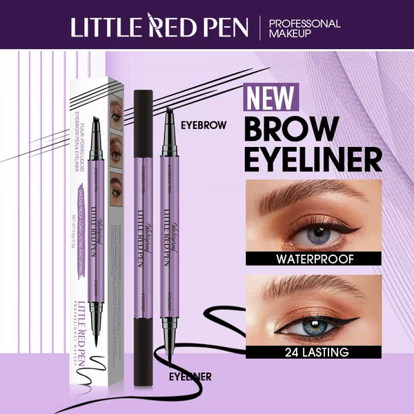 Cross-Border Exclusive Supply of Popular Liquid Eyeliner Pen + Water-Based Eyebrow Pencil Two-In-One Waterproof, Sweat-Proof, Non-Smudge Eye Makeup Wholesale