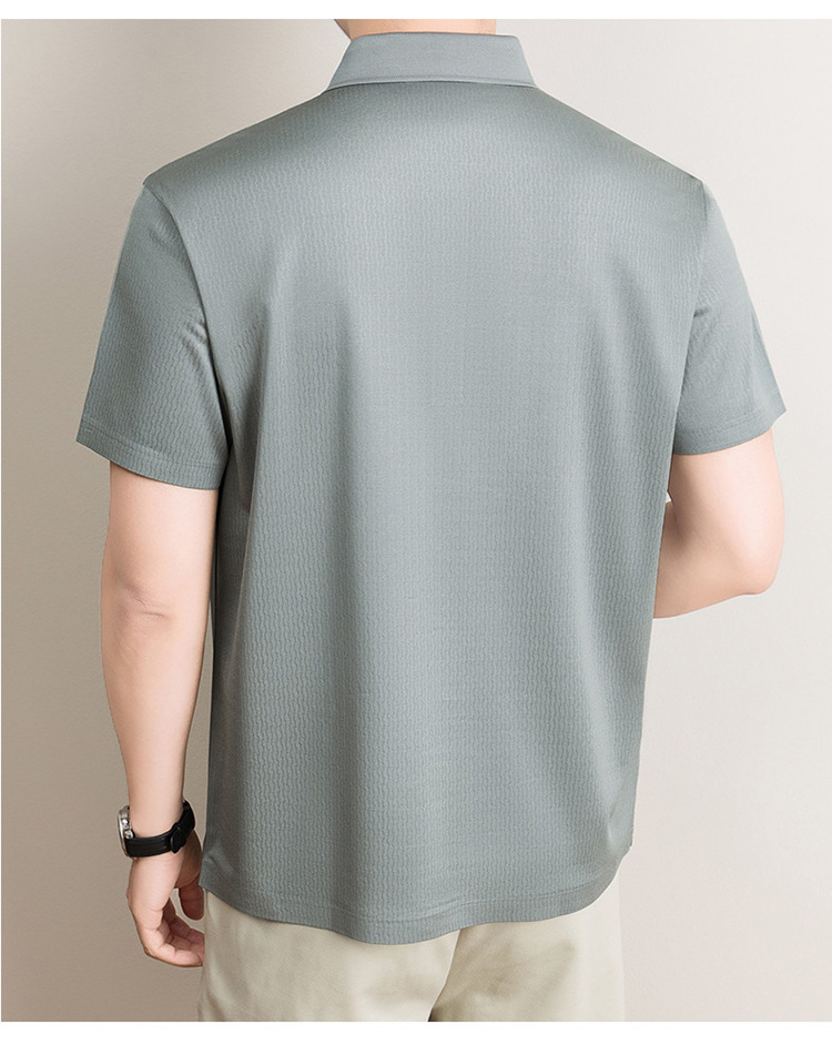 Áo polo nam tay ngắn cổ bẻ chất lụa mulberry cao cấp — Xanh lá cây nhạt8879 chi tiết 11