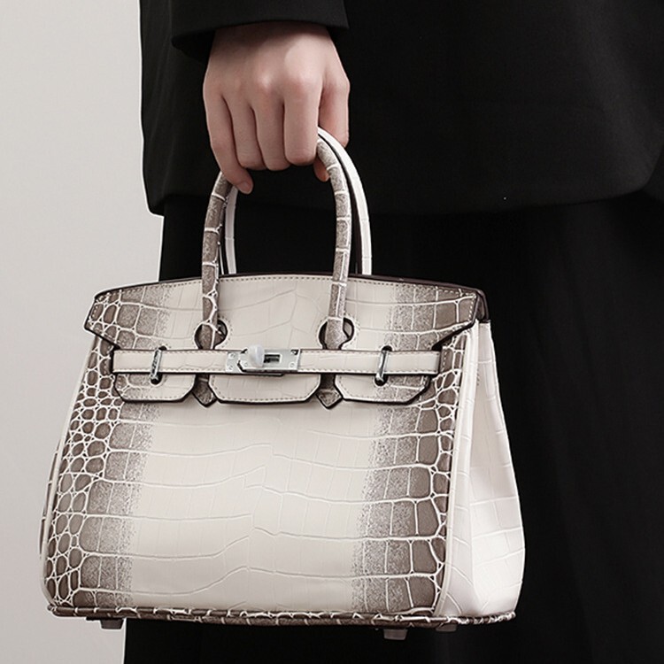 Cross-Border Exclusive Crocodile Pattern Stone Platinum Bag Women's Cowhide Genuine Leather Commuting Capacity Single Shoulder Crossbody Retro