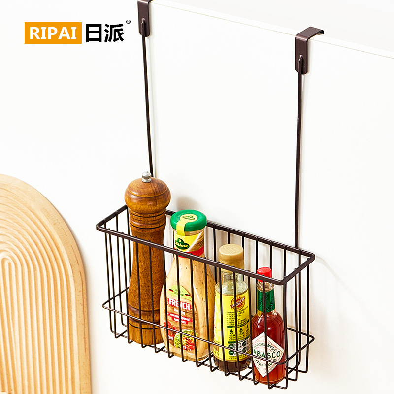 Hanging Basket Shelf for Kitchen Cabinet Door Back, Non-Drill Mountable Storage Rack, Creative Spice Rack Hook, Door Hanging Organizer