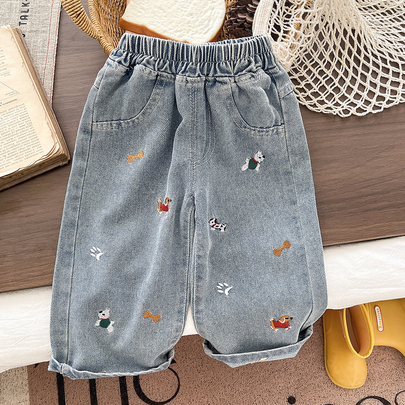 Boys' and girls' 2025 autumn pants, children's jeans, baby long pants, spring and autumn children's straight leg pants trendy