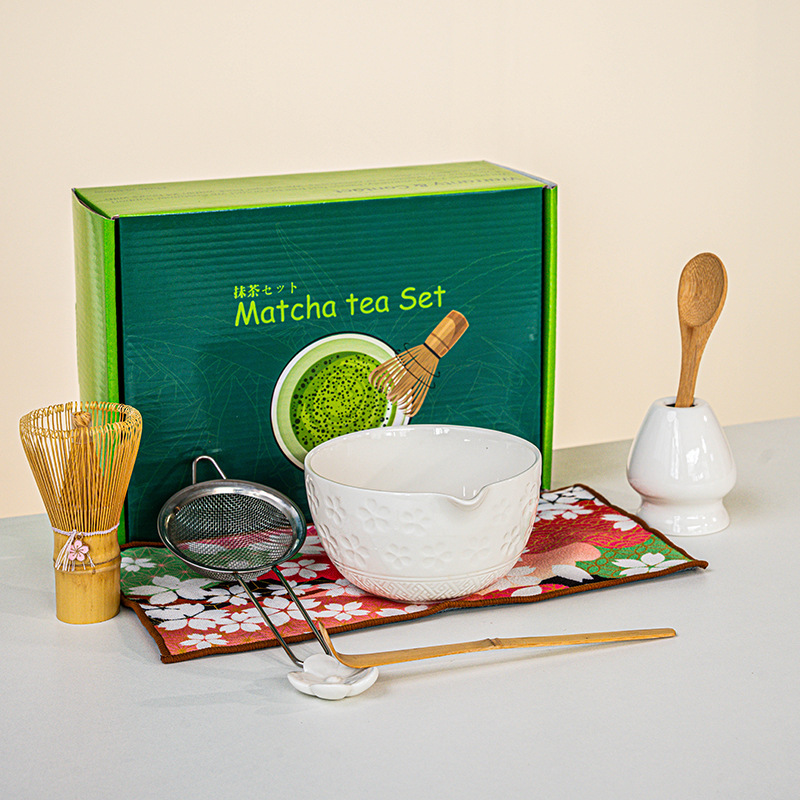 FJT 사쿠라 와이드 입 그릇 화이트 8개 세트(짙은 녹색 컬러 박스)