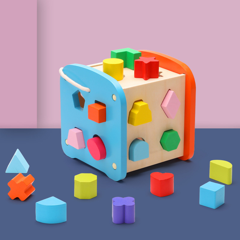 Caja de tesoro a juego de forma multifuncional de madera para niños Inteligencia de educación temprana escena rompecabezas Caja de Inteligencia de cuentas