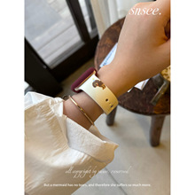 Snsee/猫狗日记~复古简约奶油色硅胶苹果手表带适用iWatch8/9