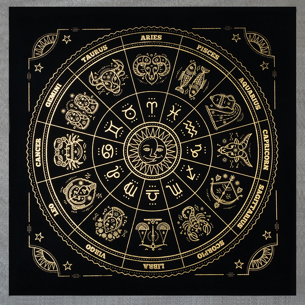 Twelve Constellations Star Sun God Rune Rune Tarot Tablecloth Cushion Thickened Bronzing Single-sided Deerskin Velvet