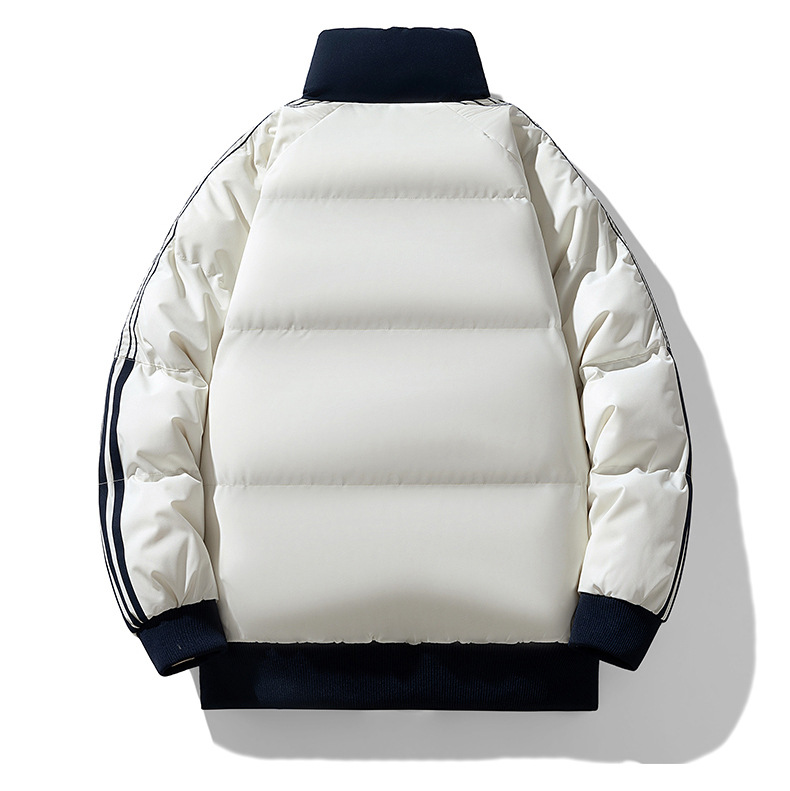 Vêtements rembourrés en coton rayé à col montant pour hommes et femmes, vêtements rembourrés en coton épais haut de gamme, vestes rembourrées en coton amples pour couples (hommes)_voghion.com