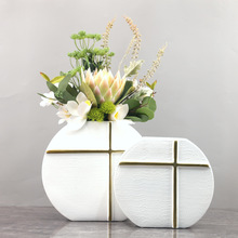欧式轻奢几何金色十字线条白色树脂花器装饰摆件电视柜家居装饰品