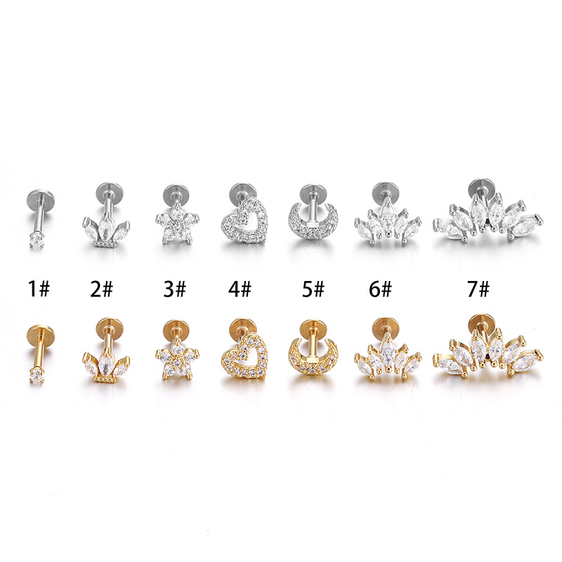1 Piece Quantity 1 Piece Fashion Heart Shape Stainless Steel Zircon Lip Stud