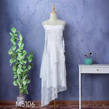 扎染白坯夏季甜美风白色连衣裙休闲度假蕾丝拼接收腰吊带裙