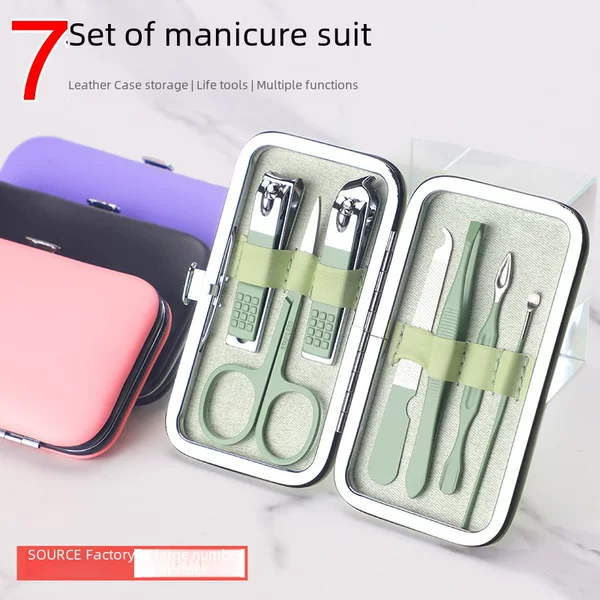 Spray paint nail clippers leather bag seven-piece set ear digging eyebrow forceps nail clippers multi-functional manicure scissors tool nail set