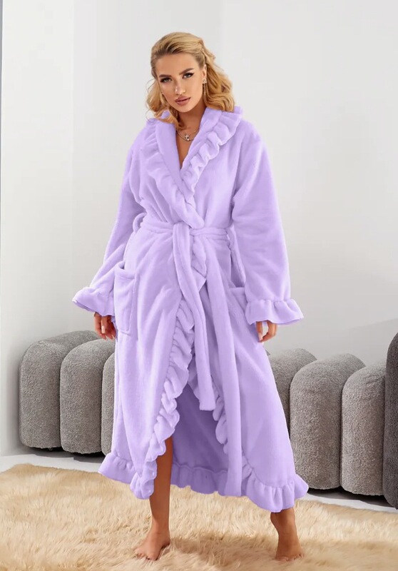 欧美亚马逊跨境女士长款保暖睡袍家居服秋冬款珊瑚绒加厚浴袍|undefined