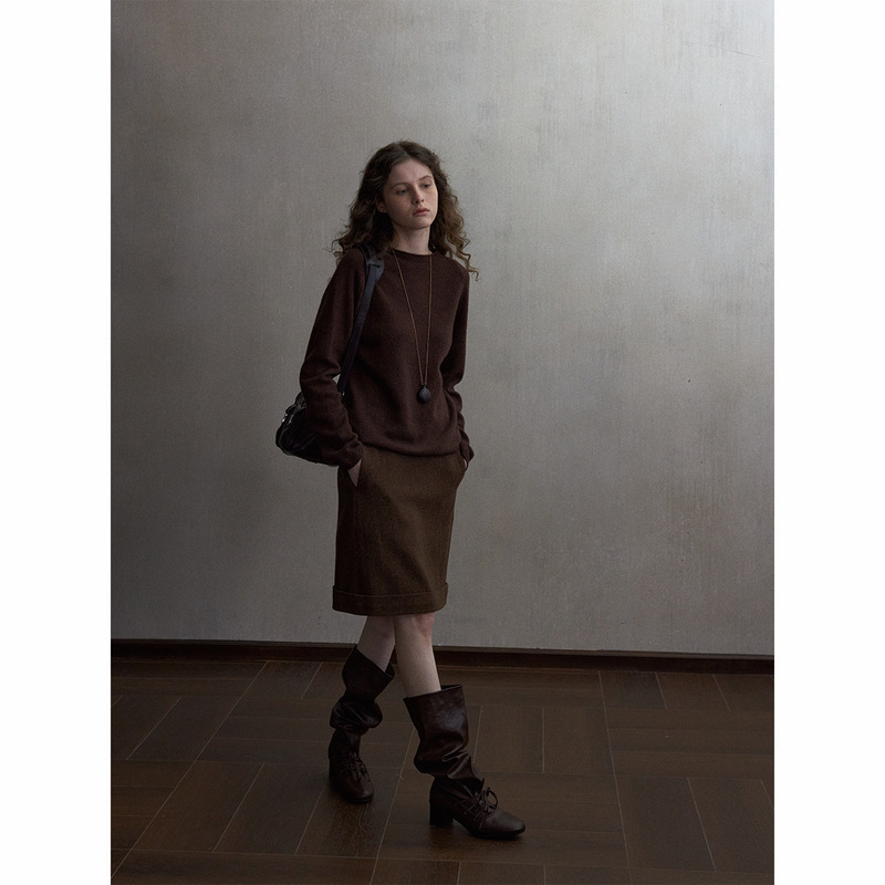 【识几】Basic Versatile Yak Wool Warm Long-Sleeve Knit Pullover Top M0039 【识几】Basic Versatile Yak Wool Warm Long-Sleeve Knit Pullover Top M0039