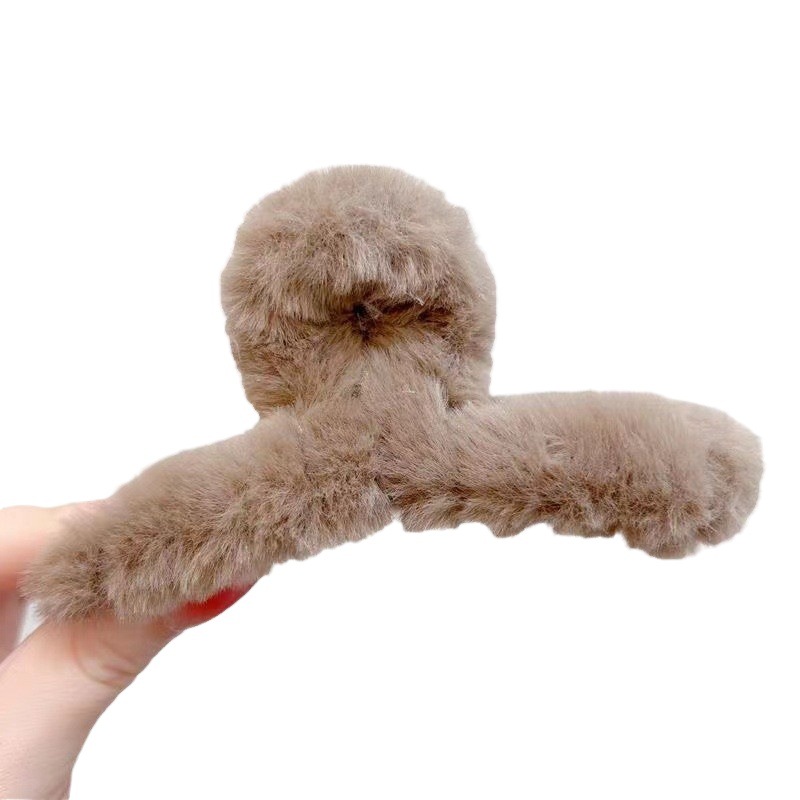 Oversized simple all-match fashion plush hairpin women's hair volume furry grip back head updo shark clip