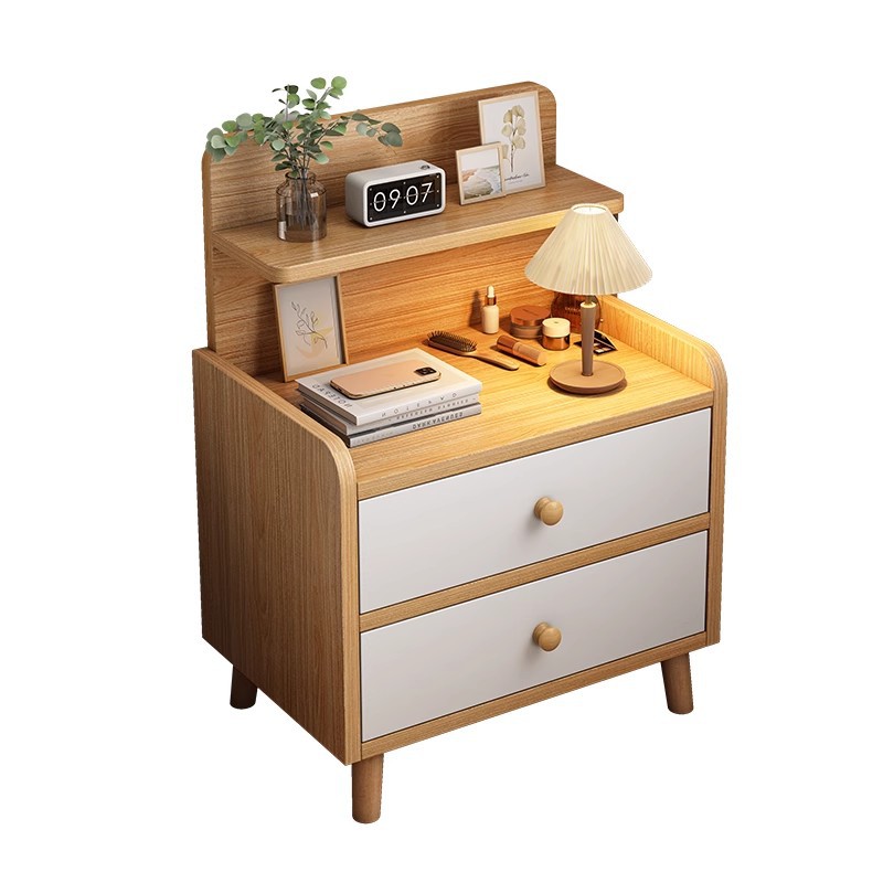 Mesilla de noche simple y moderno armario de almacenamiento de pierna de madera maciza pequeño dormitorio simple hogar 2025 nuevo estante de cabecera