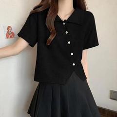 大きいサイズの太ったmmの不規則な肩のtシャツの半袖の女性の夏のゆったりとしています。