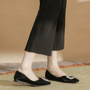 ZDW23-4 slip-on soft bottom peas shoes high silk light suede shallow mouth flat milk shoes comfortable mom shoes women
