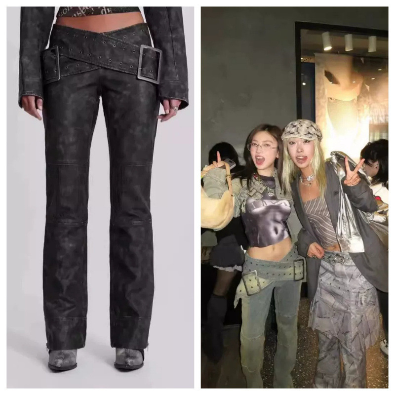 Jaded London Gun Sexy distressed PU Cross-breasted Slim-fit Tie-dyed Leather Pants Women's Jeans