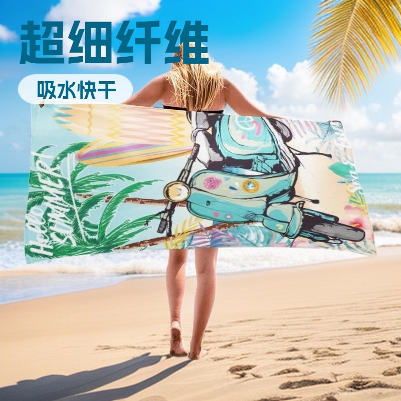 跨境沙滩巾70*150加厚吸水速干数码印花超细纤维浴巾专用毛巾批发 家纺家饰厂家批发实拍图