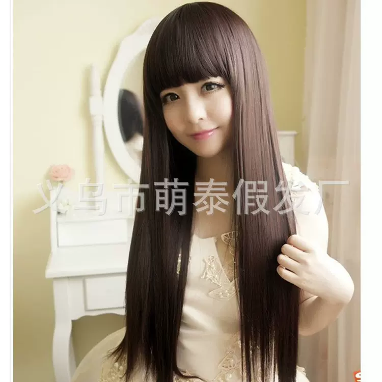 韩版假发女 齐刘海长直发蓬松气质假发全头套一件代发假发帽