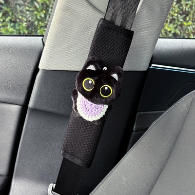 Strangulation for Women, Seat belt shoulder pad - purple-bib-black-cat-linen-shoulder-pads-black