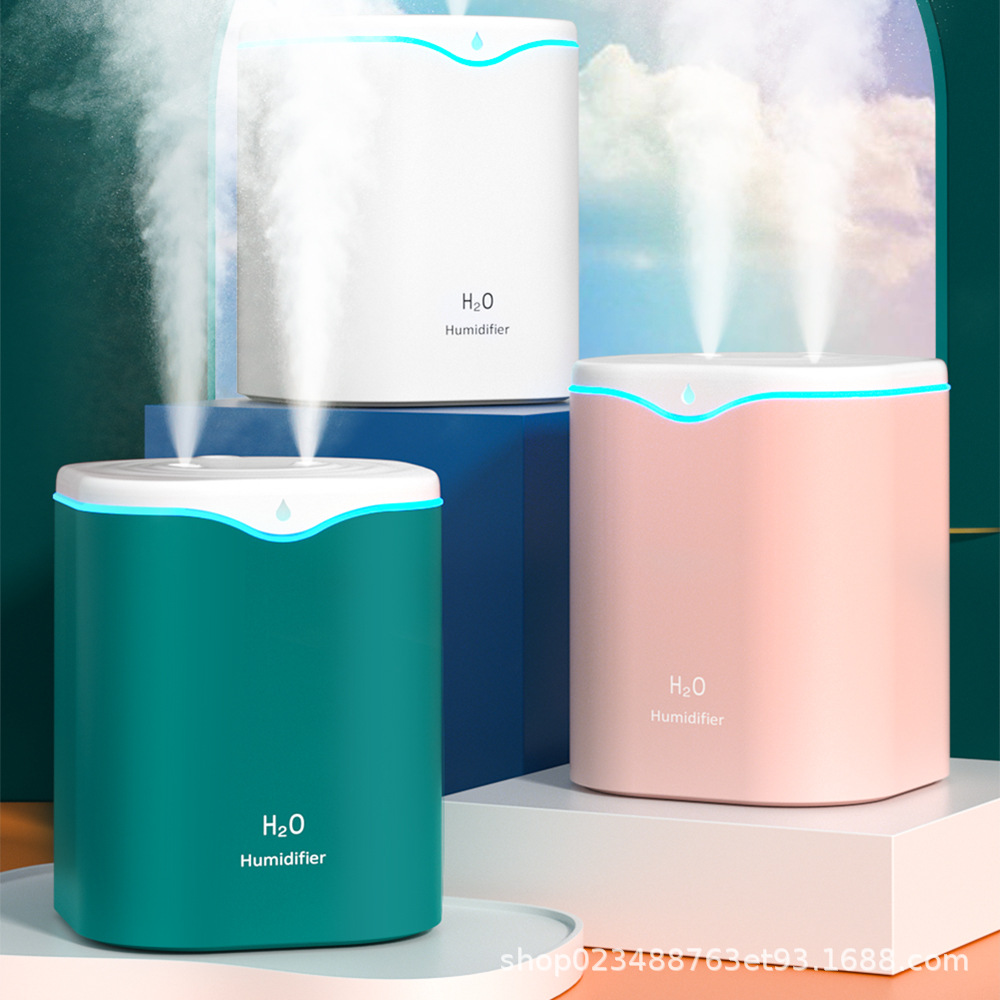 Humidificador USB de doble pulverización 2L, gran capacidad, silencioso para dormitorio u oficina