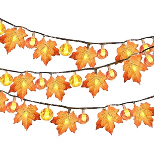 Thanksgiving led string lights pumpkin maple leaf decorative color string simulation maple leaf harvest holiday decorative string lights wholesale