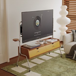 Medieval Style Living Room Tv Cabinet Rack Small Apartment Bedroom Retro Floor-Standing Wabi-Sabi Style Mobile Monitor Tv Rack