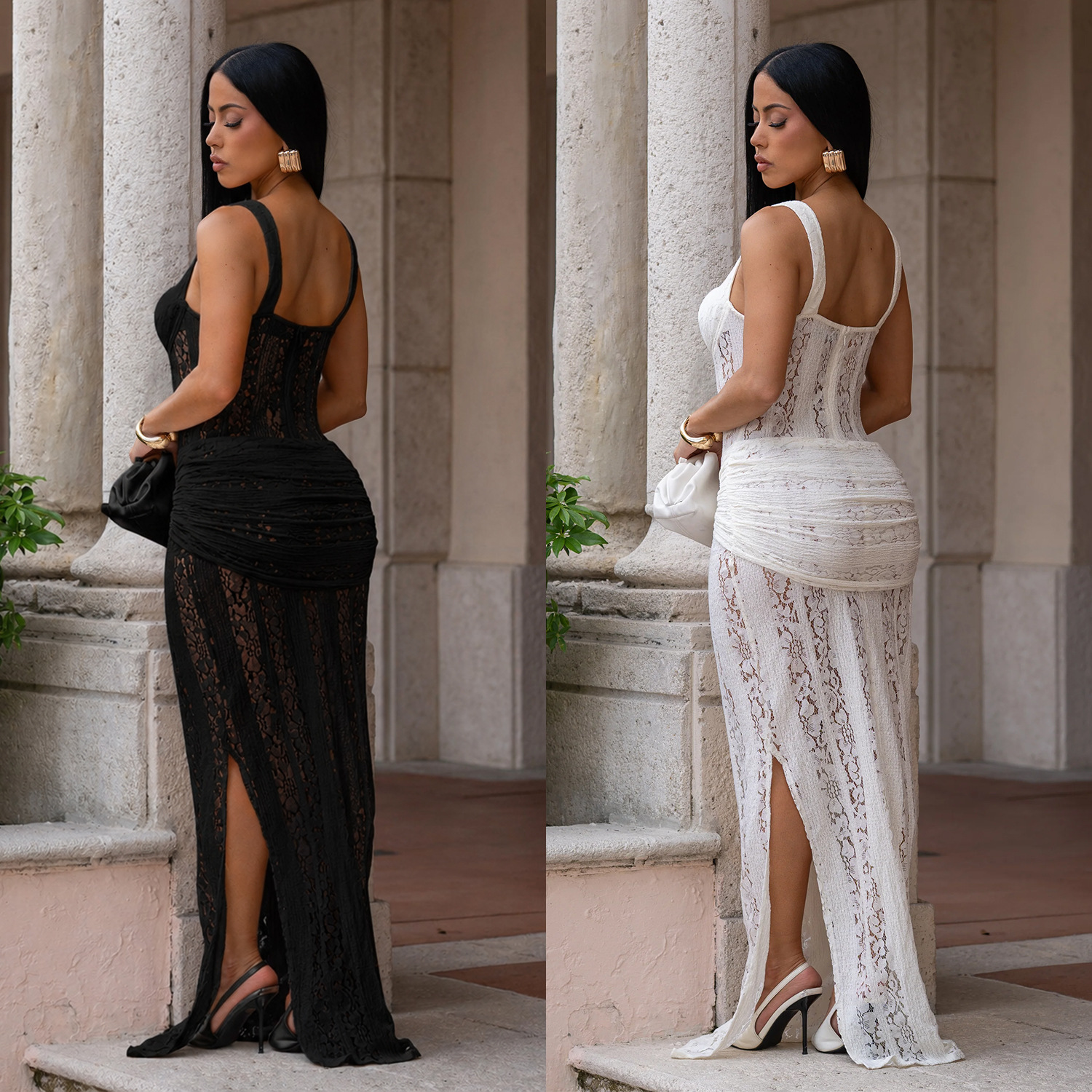 C7705 cross-border AliExpress amazon Europa y América moda mujer perspectiva sexy cordón de hombro vestido de cadera