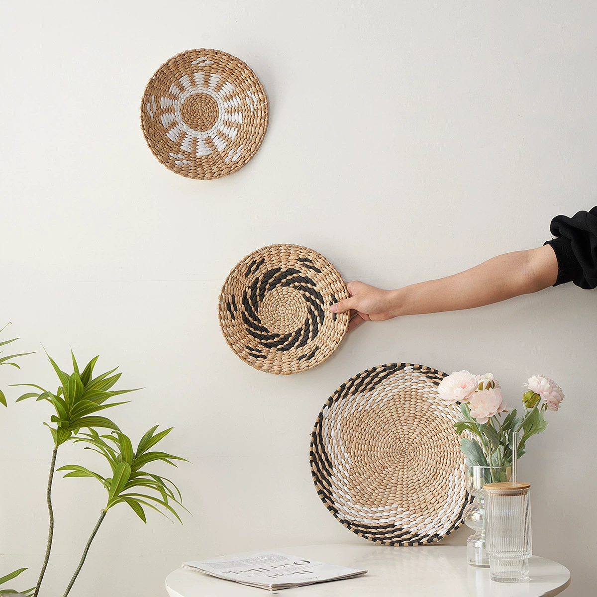 Творческий домашний переплетение соломенной подвески Японский стиль трехмерный настенный настенный орнамент для гостиной фон стены ручной тканой стены