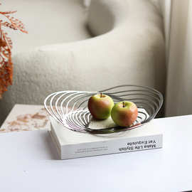 简约线条镂空不锈钢装饰果盘设计置物篮水果盘几何摆件桌面装饰品