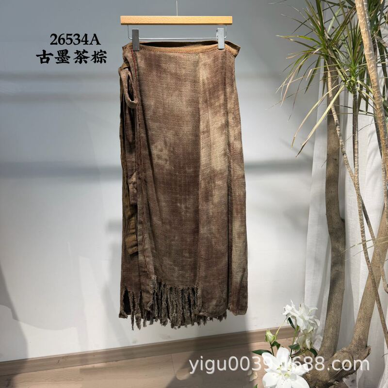 26534A Yimu Leiran Hand-Dyed Multi-Layered Hand-Woven Tassel Wrap Skirt, New Chinese-Style Zen-Inspired Tie-Waist Half Skirt 26534A Yimu Leiran Hand-Dyed Multi-Layered Hand-Woven Tassel Wrap Skirt, New Chinese-Style Zen-Inspired Tie-Waist Half Skirt