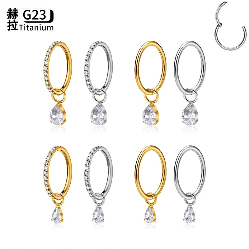 Pendant drop-shaped with zircon, earrings, piercing