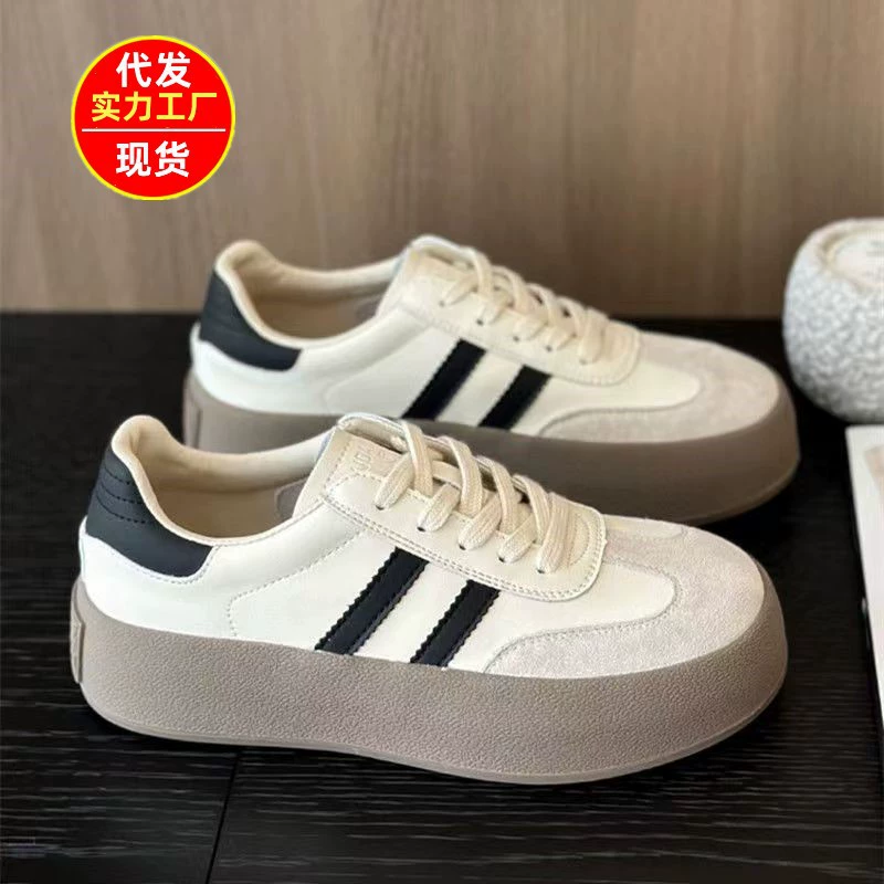 Европейская немецкая тренировочная обувь из чистой кожи, подходящая по цвету, женская летняя и осенняя Новая повседневная обувь на толстой подошве на мягкой подошве, универсальная Модная Белая обувь 2023 года