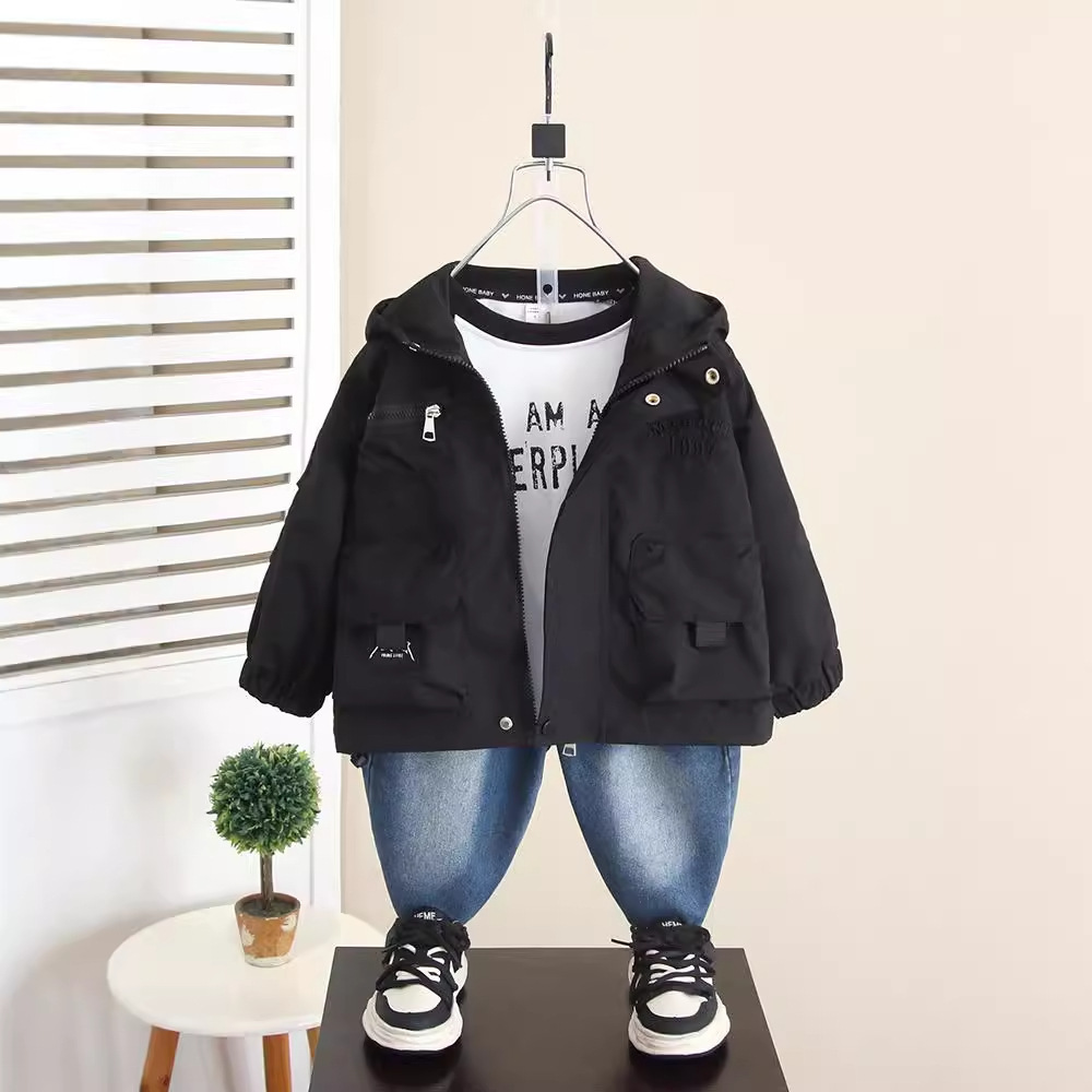 6256 Chaqueta para niños Chaqueta cortavientos de primavera y otoño para niños de moda de otoño 2025 nuevos tops con capucha para niños