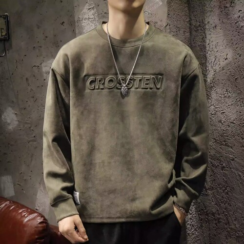 American Retro Heavyweight Thick Hooded Sweatshirt Men Autumn High Street Badass Instagram Men Loose Casual Crew Neck Top