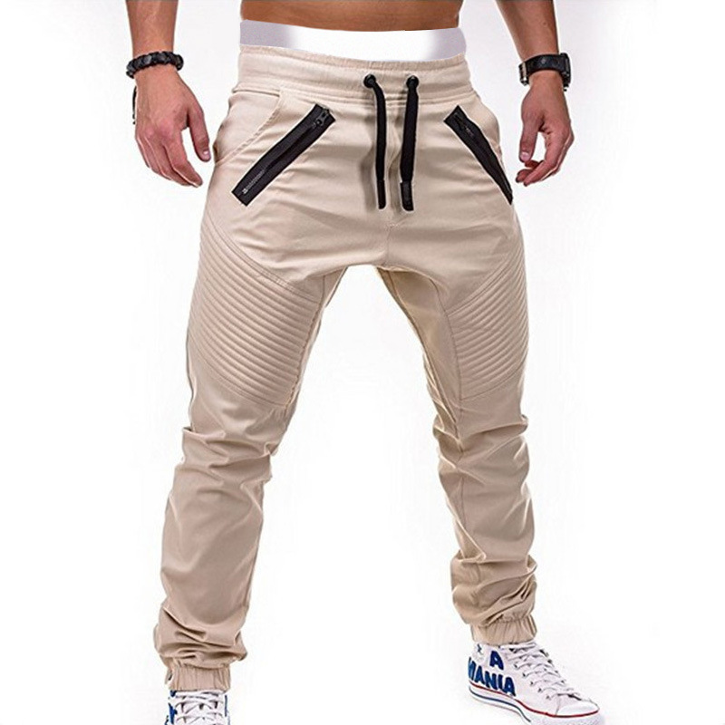 2020 New Men's Casual Fashion Tie Elastic Sports Baggy Pants Double Zipper Striped Leg Pants Overalls