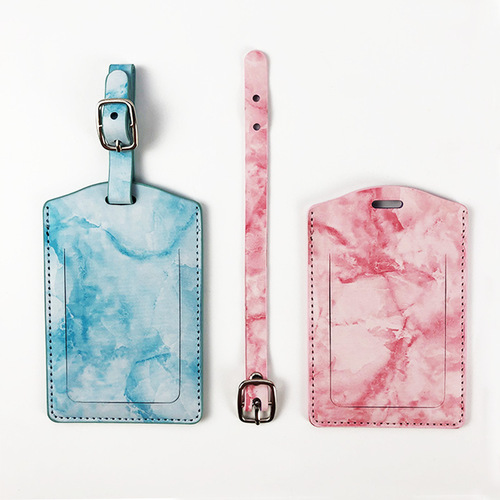 Cross-border multi-color boarding pass card paper PU leather marble pattern customizable LOGO oil-edged luggage tag
